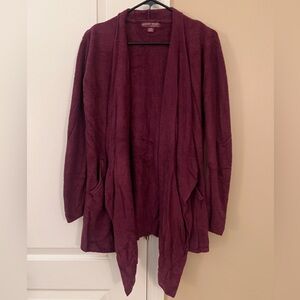 Barefoot Dreams CozyChic Lite Open Front Cardigan S/M Burgundy Soft Lightweight